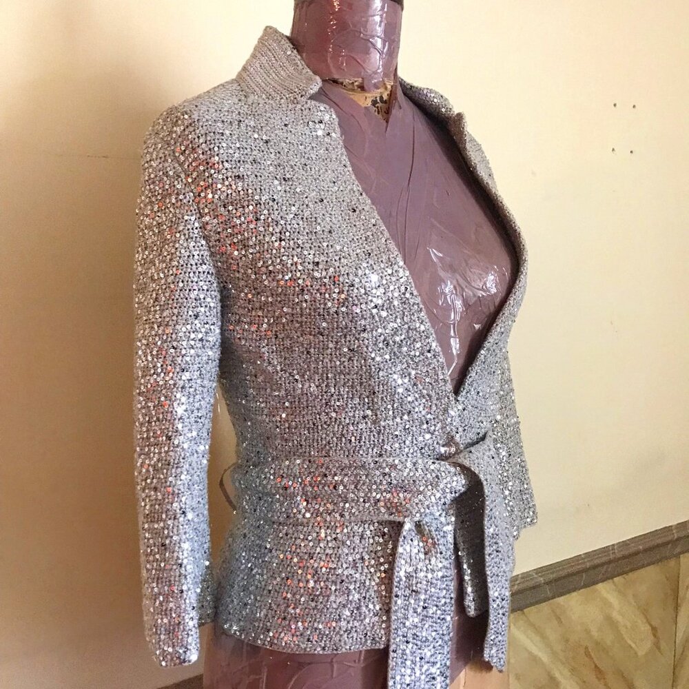 Vintage '90s IISLI Women’s Silver Knit Sweater/Coat